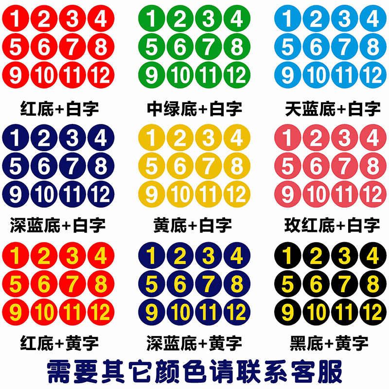 防水数字贴纸编号码贴不干胶饭店桌号码牌参赛比赛选手8CM圆形贴