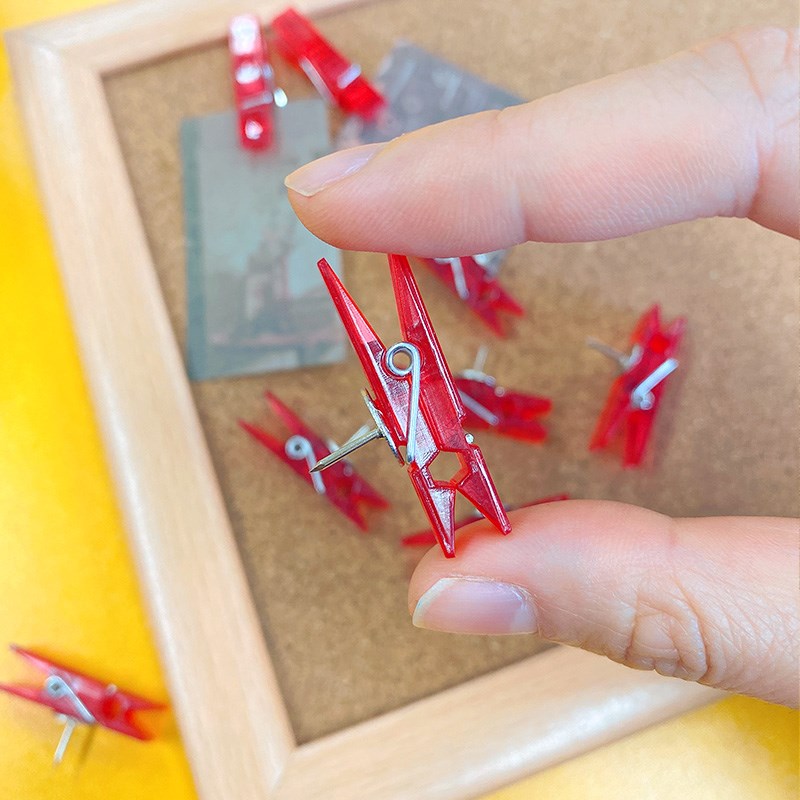 10枚创意透明红色小夹子工字钉可爱大图钉软木板照片墙留言毛毡板