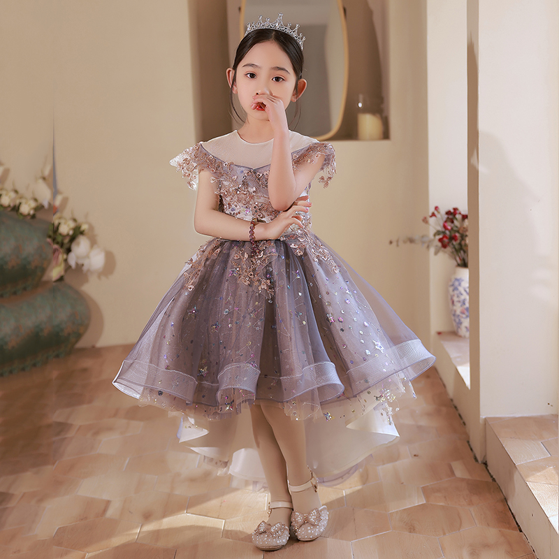 儿童紫色礼服公主裙女童生日小花童婚纱主持人钢琴演出服演奏夏季