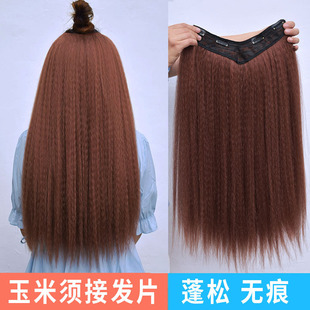 一片式玉米须超蓬松v型短发接发片逼真女长卷发 玉米烫无痕假发片