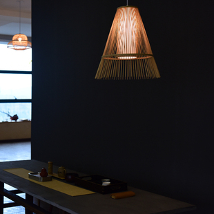 北欧风格 如芒十竹家 新中式 伞型竹编吊灯 禅意藤编灯具 日式