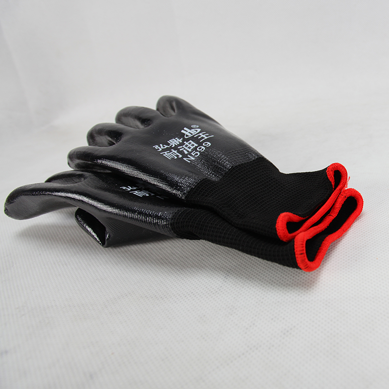 弘鼎耐油王N599黑色全浸胶丁腈耐油耐磨防滑防水机械工业手套劳保