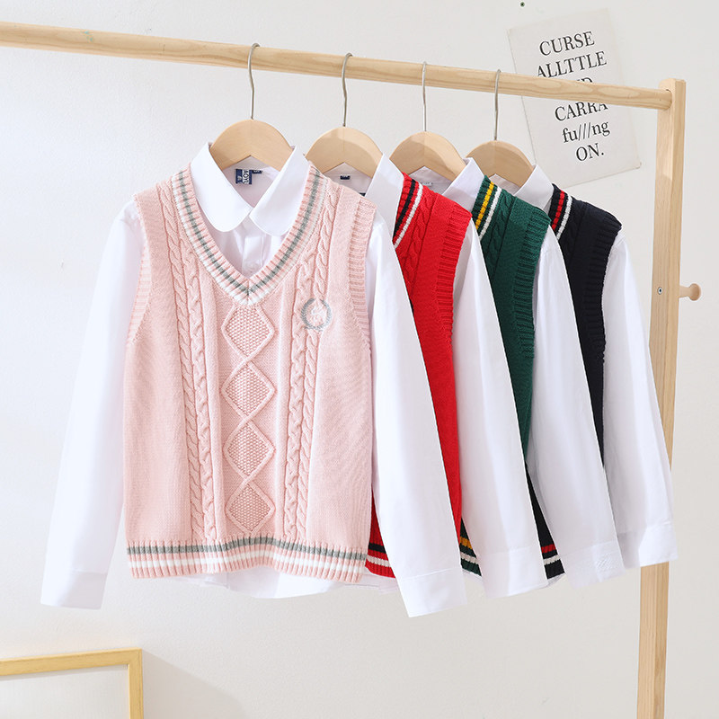 女童马甲小女孩马夹儿童毛衣针织大童绿色女孩外穿小学生毛线背心