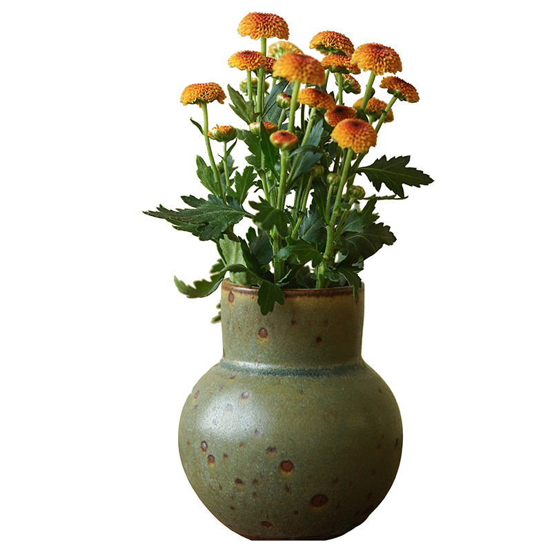 景德镇手工陶瓷小花瓶复古粗陶中式花器日式侘寂陶罐中古插花摆件