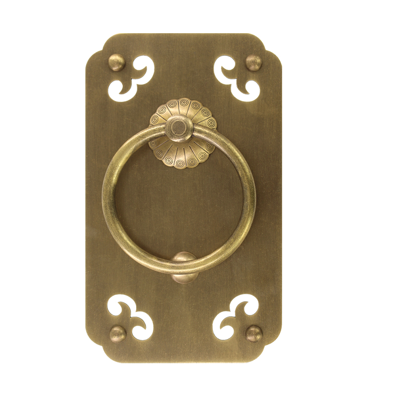 新中式仿古实木大门纯铜方形门环拉手复古老式别墅双开门把手配件