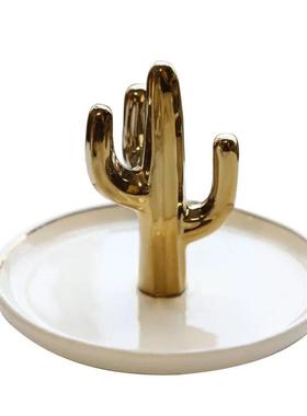 包邮北欧金色仙人掌首饰盘桌面收纳盘家居装饰品戒指盘入户钥匙盘