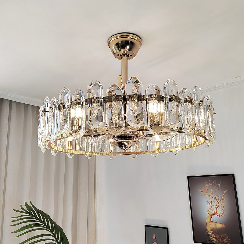 轻奢水晶风扇灯客厅灯2025新款高档餐厅卧室一体家用变频吊扇灯