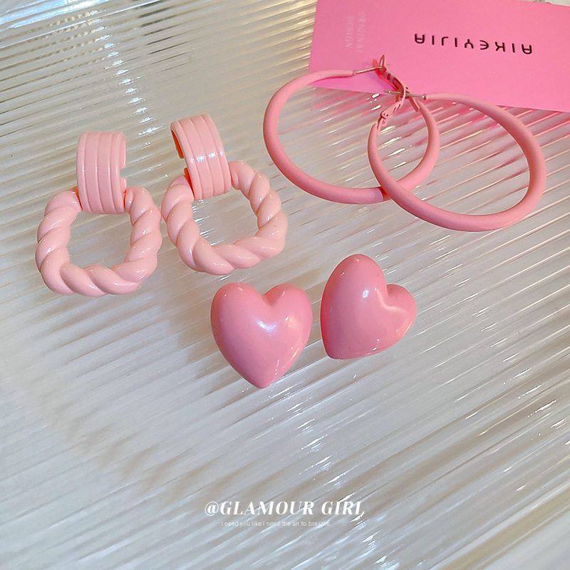 银针粉色系亚克力麻花爱心圆圈耳环甜美可爱少女心耳钉百搭耳饰女,饰品/流行首饰/时尚饰品新,耳环,淘宝优惠券,粉丝福利购,淘宝优惠卷