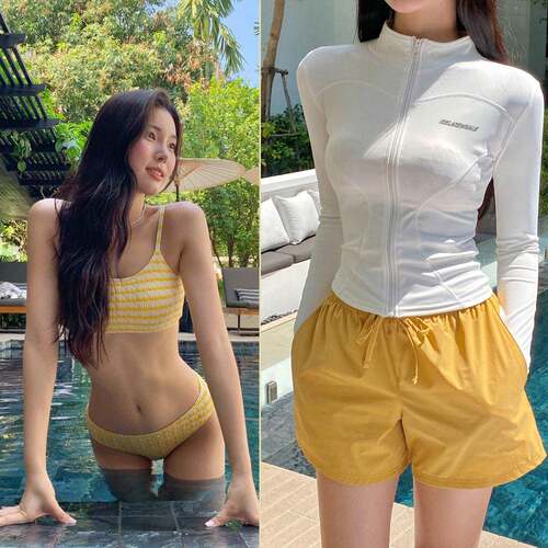 新款游泳衣女分体长袖保守遮肚显瘦学生运动冲浪潜水服水母衣泳装