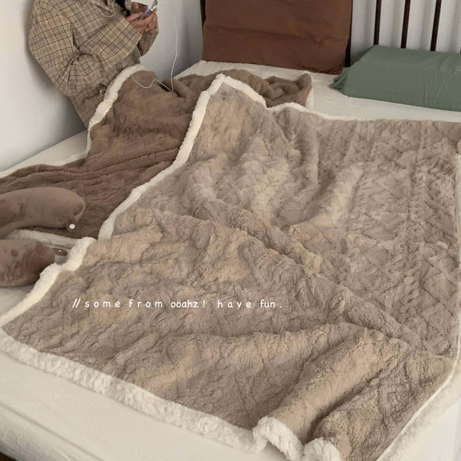 9WOR保持温热感~纯色塔芙绒毛毯秋冬提花双层加厚大朵羊羔绒休闲,居家布艺,抱枕被,淘宝优惠券,粉丝福利购,淘宝优惠卷