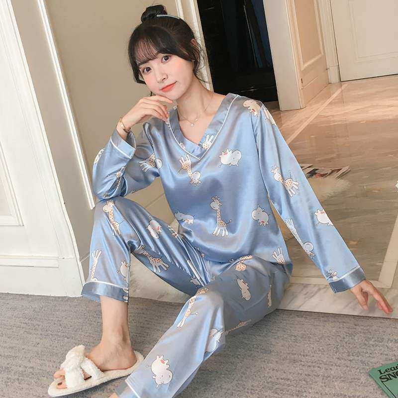 春秋季长袖睡衣女冰丝薄款丝绸甜美可爱大码宽松V领家居服套装夏,女士内衣/男士内衣/家居服,睡衣/家居服套装,淘宝优惠券,粉丝福利购,淘宝优惠卷