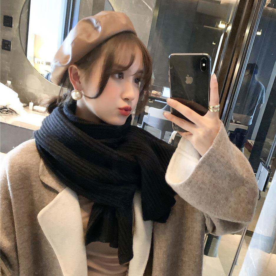 毛线针织围巾女冬季韩版百搭日系学生可爱软妹保暖围脖少女风