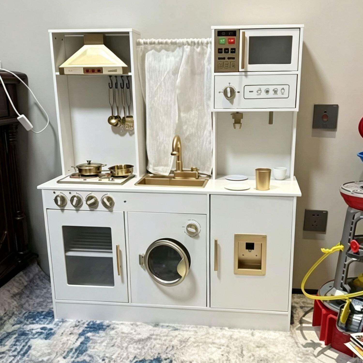 儿童声光出水厨房玩具可喷雾木质过家家做饭工具仿真厨具跨境出口