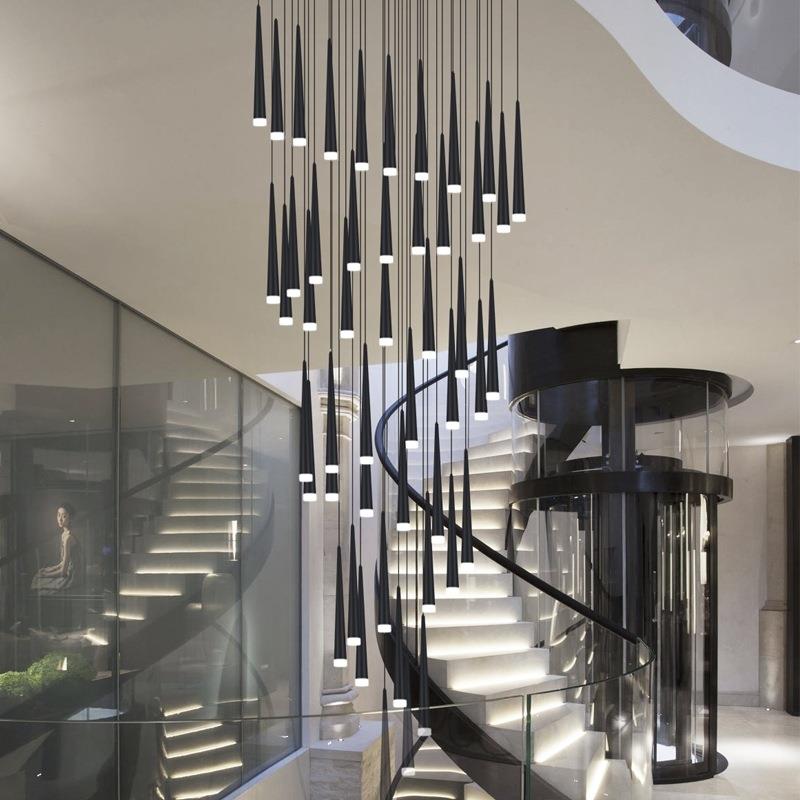 新中式现代LED吊灯旋转楼梯吊灯别墅客厅吊灯LED复古楼梯间长吊灯