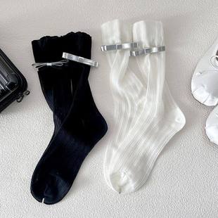 春夏新款薄款水晶丝皮蝴蝶结饰品袜装饰袜轻奢欧货罗莉塔女袜