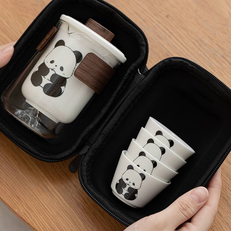熊猫高档商务礼品便携式旅行茶具功夫茶具茶杯套装泡茶壶快客茶杯