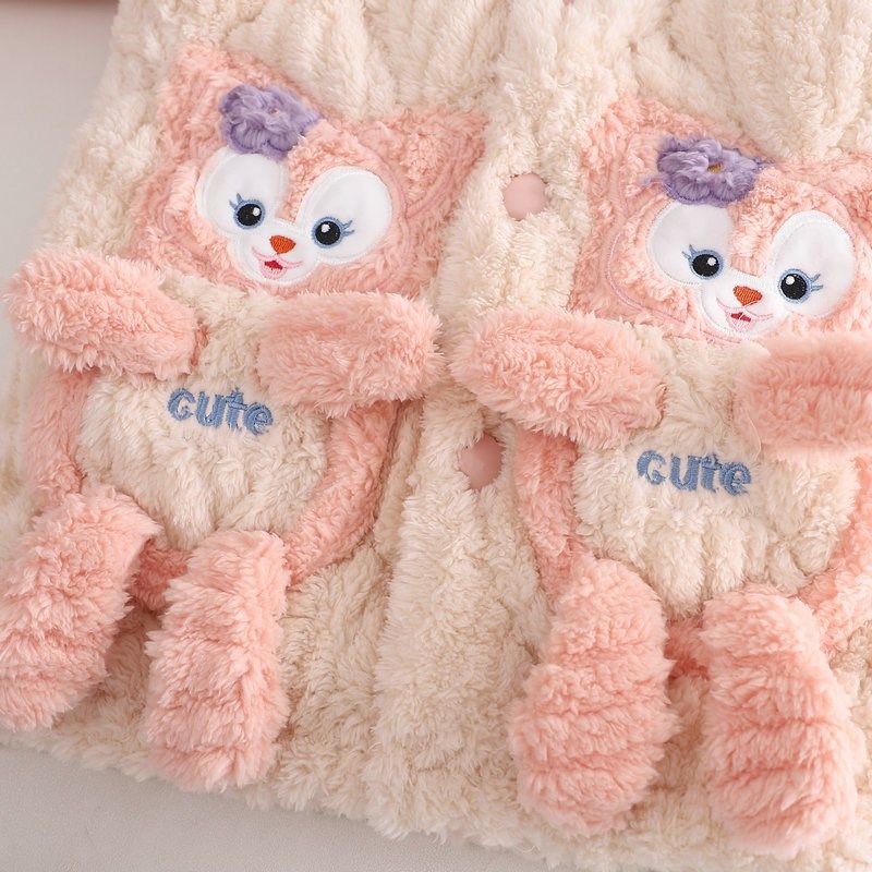 女童三层加厚睡衣珊瑚绒儿童家居服中长款套装带帽宝宝冬季保暖服