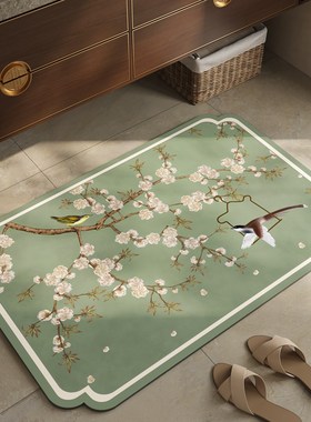 新中式浴室门口地垫硅藻泥吸水垫子卫生间厕所防滑脚垫中国风地毯