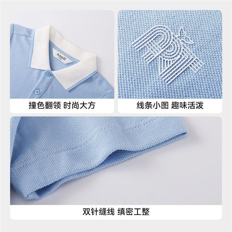 安奈儿男童装纯棉翻领短袖针织衫2025夏季新款休闲polo衫上衣百搭