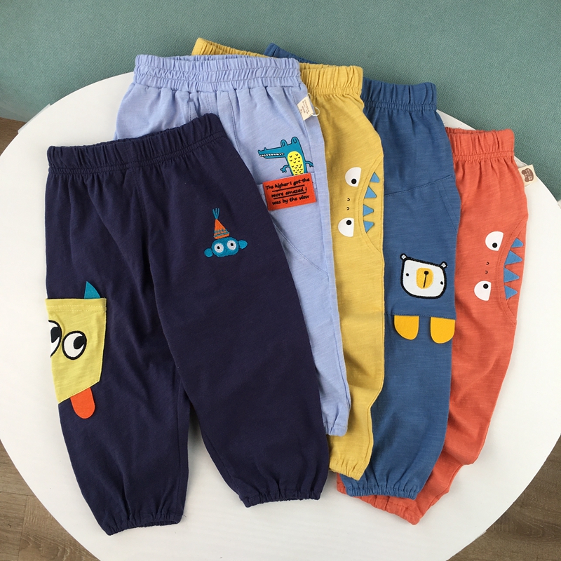 90-140小童纯棉防蚊裤竹节棉男童裤子春夏薄款长裤空调裤恐龙图案