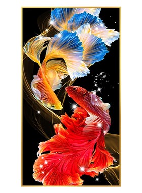 招财锦鲤十字绣2021新款线绣客厅九鱼玄关卧室竖版手工自己绣简约