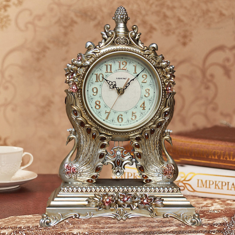 欧式孔雀座钟客厅奢华静音台式老式坐钟表摆件电视柜美式酒柜家用,家居饰品,座钟,淘宝优惠券,粉丝福利购,淘宝优惠卷