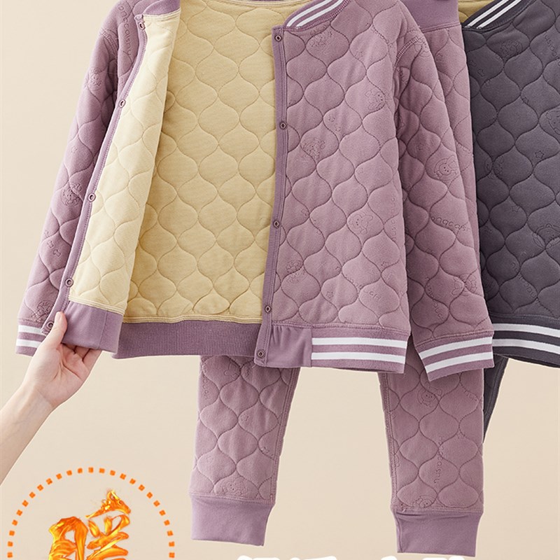 秋冬款儿童保暖套装加绒加厚男女童中小学生校服神器内胆棉衣外套