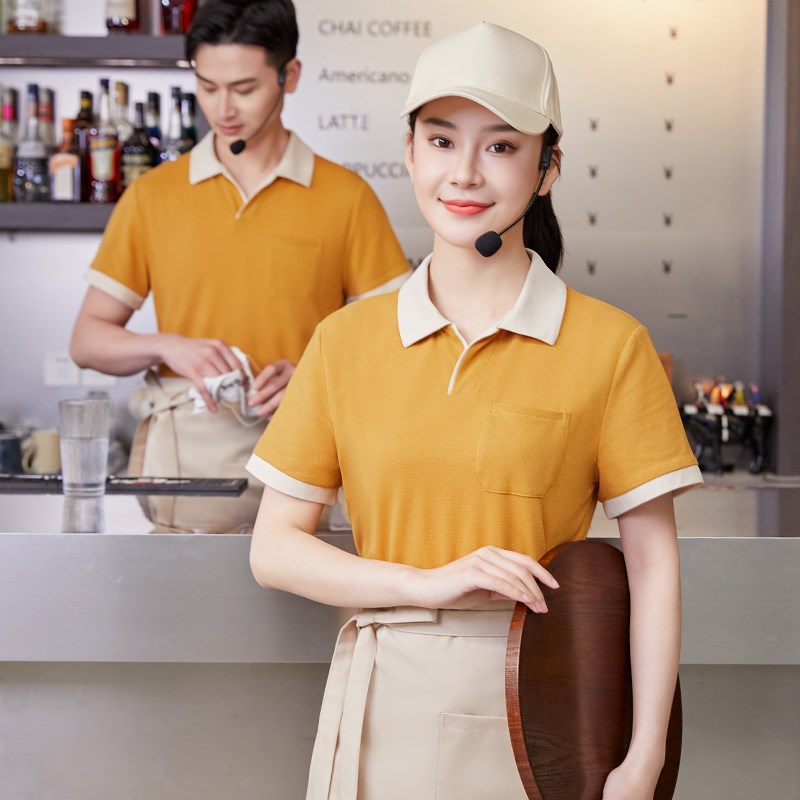 餐饮服务员短袖T恤 食堂快餐厅烧烤火锅水果店超市工作服夏季新款