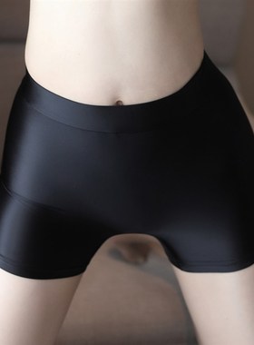 亮滑紧身包臀不开裆中腰四角裤平角裤打底裤男女性感短裤内衣裤薄