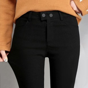 子 高腰显瘦小脚铅笔紧身加绒加厚裤 黑色弹力打底裤 女外穿春秋薄款