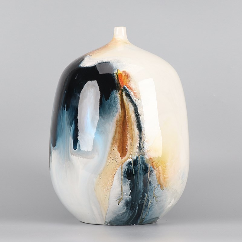 现代新中式手绘水墨陶瓷花瓶桌面摆件样板房家居客厅民宿软装饰品