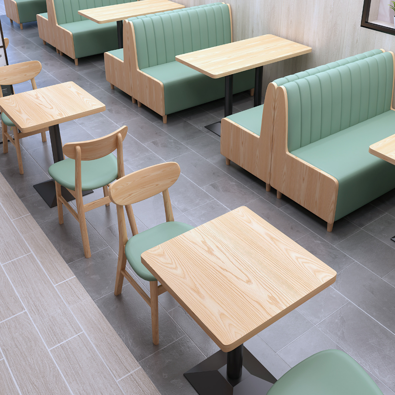 餐饮小吃店快餐麻辣烫面馆奶茶甜品店餐厅沙发卡座实木餐桌椅组合