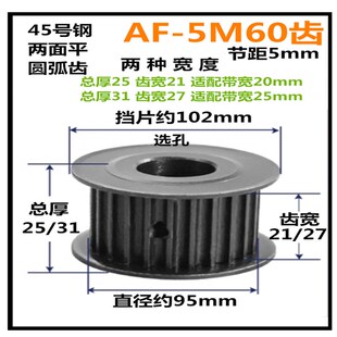 槽宽21 两面平 钢 5M同步带轮 同步轮 皮带轮 5M60齿