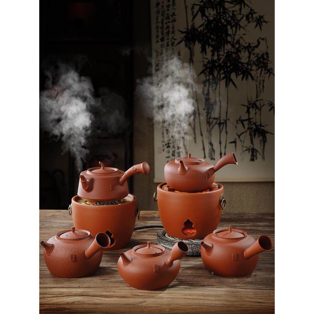 潮纯手工胎砂铫壶VAS汕功夫茶具跳跳壶煮茶壶红泥煮炭炉炉电丝薄