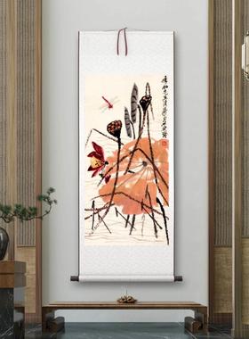 1：1齐白 蜻蜓石花 中式国画植物花SGL卉装饰画高荷清艺微术喷水