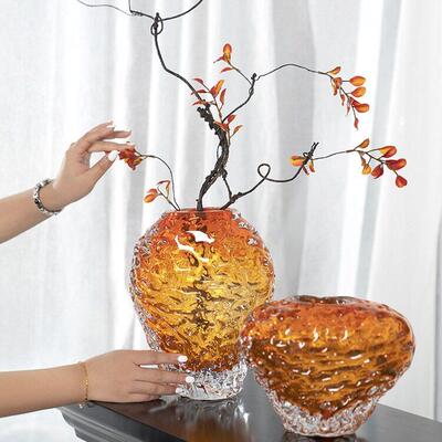 高货轻奢琥珀色琉璃培花瓶摆水摆件客厅玄电视柜关家居装TRE饰品