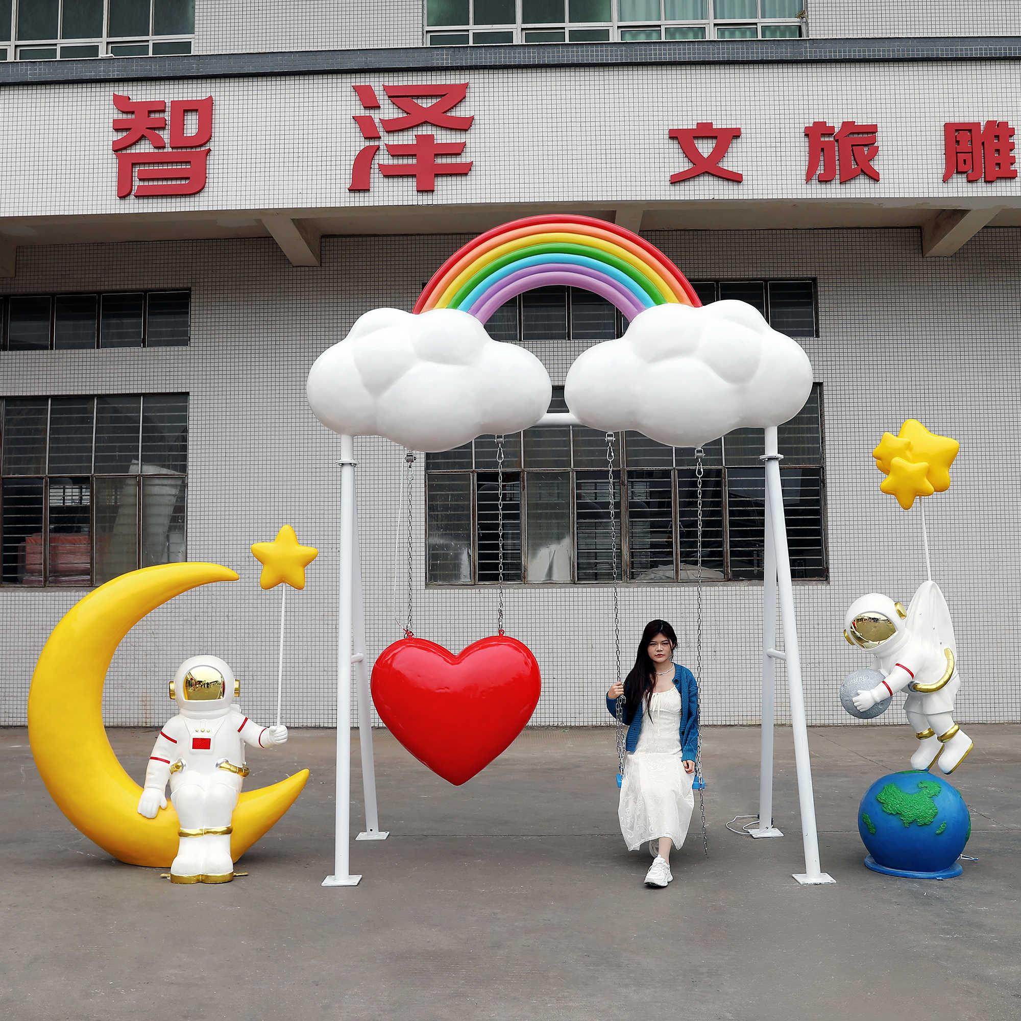 户外玻璃钢秋千发光小猫雕大景区商摆场公件园休息座椅美陈塑装饰