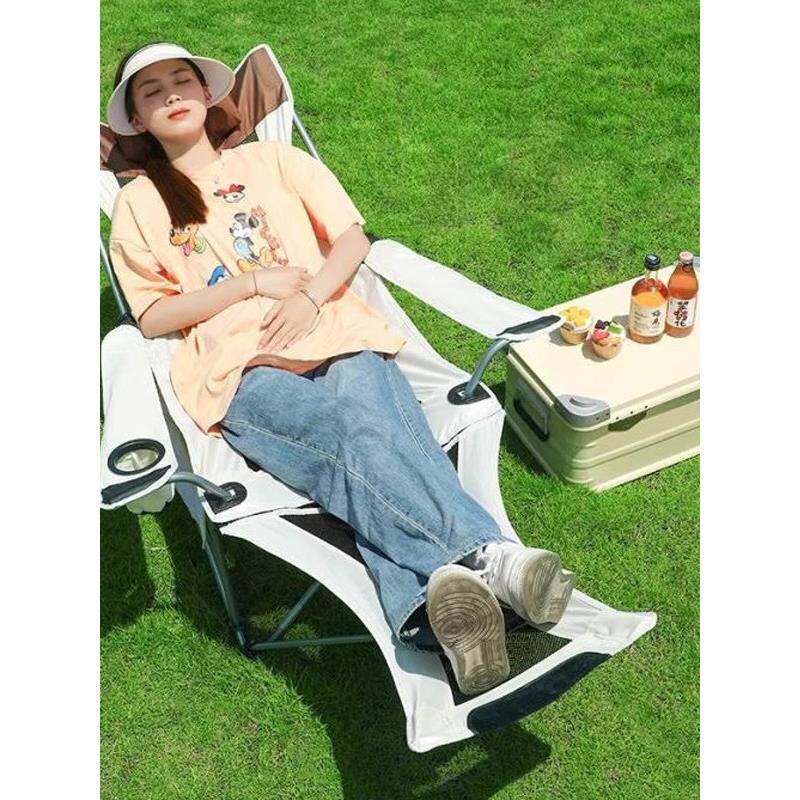 风户外折叠椅网透气月亮椅高背便携式露鱼营格摊位躺椅与脚支钓持