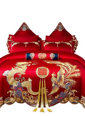 1四0棉0S长绒婚庆组大红色全棉件结婚龙凤刺绣喜被婚礼100支婚新