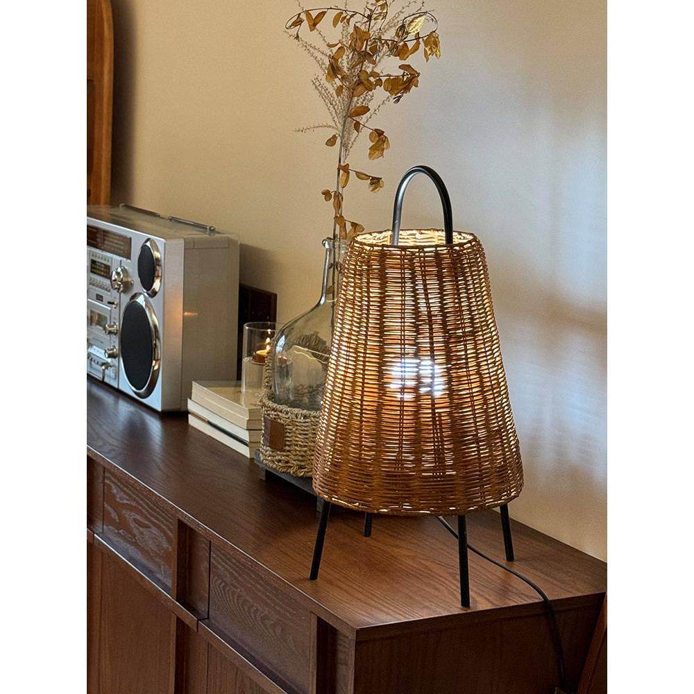 北欧风格创意台灯客厅卧室B&B榻榻米便携式藤禅意气氛装饰落地灯