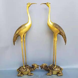 纯铜仙鹤门鹤龟鹤延年双鹤摆件圆底对鹤贺寿礼品办公室工艺品大号
