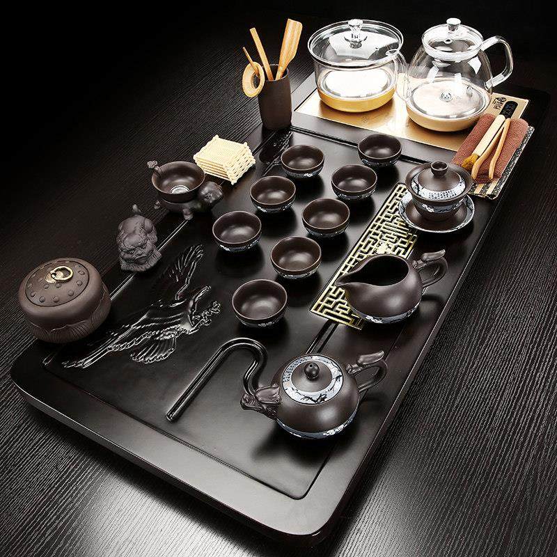 茶具套装家用全自动底部上水玻璃一体大茶盘功夫茶台整套紫砂陶瓷