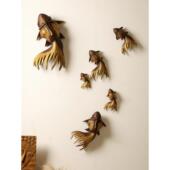 异丽东南亚金鱼木雕墙饰客厅墙面装 饰挂件泰式 壁挂电视背景墙挂饰