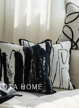 北欧风方形抱枕黑白色现代简约靠枕客厅沙发软装靠垫车用柔软枕套