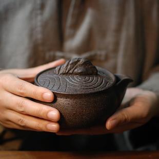 喜悦茶铺 山水有涧 粗陶盖碗手抓壶日式 茶具宝瓶紫砂泥工夫泡茶器