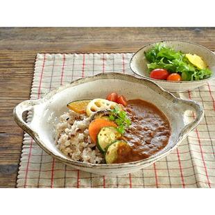 日本进口美浓烧白唐津粗陶餐盘手工双耳盘菜盘饭盘面盘汤碗饭碗