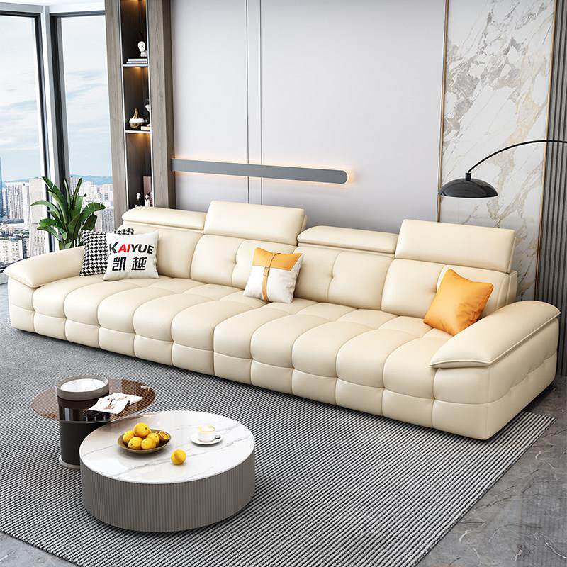 劳伦斯头层牛皮沙发意式极简大坪数轻奢现代简约直排真皮沙发客厅