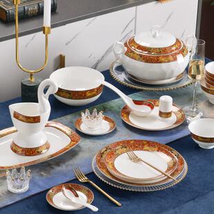 红色喜庆骨瓷餐具套装10人骨质瓷碗盘碟组合婚庆结婚送礼礼盒