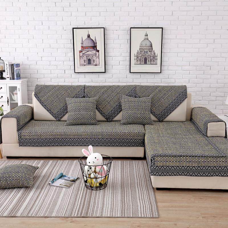 全棉亚麻简约老式中式防滑实木沙发垫夏季巾套罩坐垫布艺全包定制