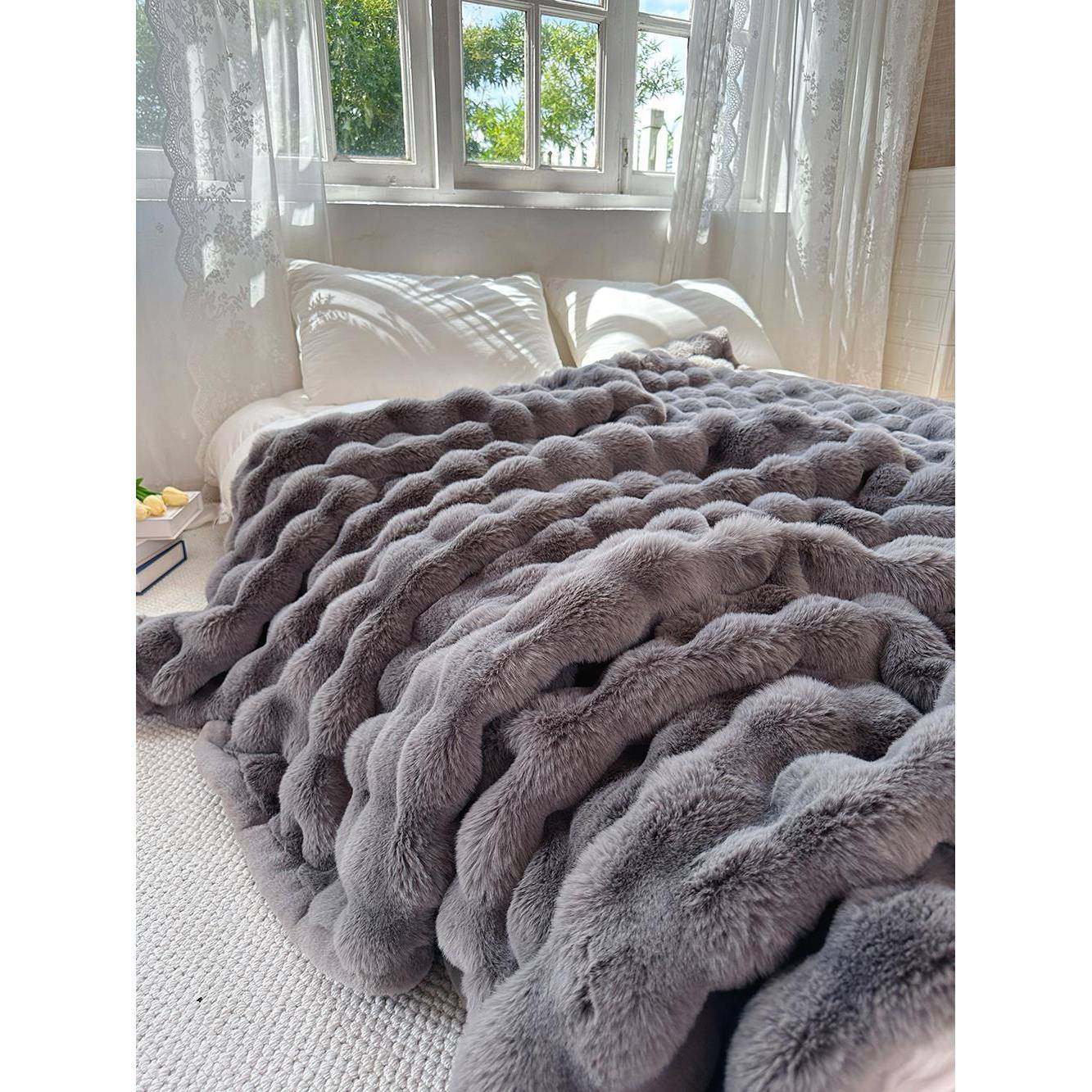 加超级厚典灰色大毯2* WXU2.3米5经公斤层经典婚礼双彷貂皮风格毯